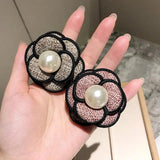 Fabric Camellia Flower Brooch Pearl Corsage Shirt Collar Pins Hairpin