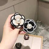 Fabric Camellia Flower Brooch Pearl Corsage Shirt Collar Pins Hairpin