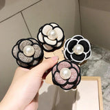 Fabric Camellia Flower Brooch Pearl Corsage Shirt Collar Pins Hairpin