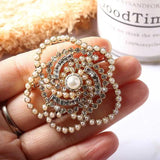 Korean Crystal Camellia Flower Pearl Brooch Pin for Women