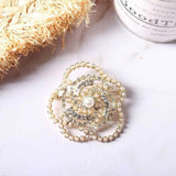 Korean Crystal Camellia Flower Pearl Brooch Pin for Women