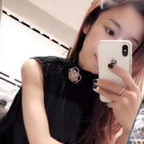 Korean Crystal Camellia Flower Pearl Brooch Pin for Women