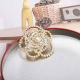 Korean Crystal Camellia Flower Pearl Brooch Pin for Women