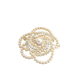 Korean Crystal Camellia Flower Pearl Brooch Pin for Women