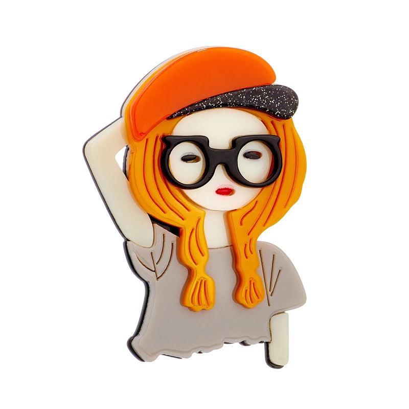 Blonde Glasses Lady Acrylic Brooches for Women