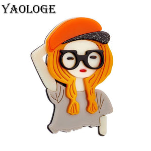 Blonde Glasses Lady Acrylic Brooches for Women