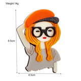 Blonde Glasses Lady Acrylic Brooches for Women