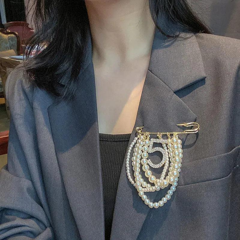 Pearl Tassel Camellia No. 5 Brooch for Autumn Coat Decoration