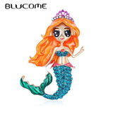 Enamel Mermaid Girl Shape Brooches For Women Kids Christmas Figure Brooch Pins