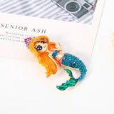 Enamel Mermaid Girl Shape Brooches For Women Kids Christmas Figure Brooch Pins