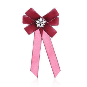 Large Ribbon Bow Brooch Rhinestone Crystal Fabric Cloth Art Wedding Dress Pins