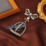 Vintage Rhinestone Parrot Brooch Bow Pendant Pin Retro Animal Badges