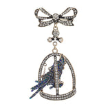 Vintage Rhinestone Parrot Brooch Bow Pendant Pin Retro Animal Badges