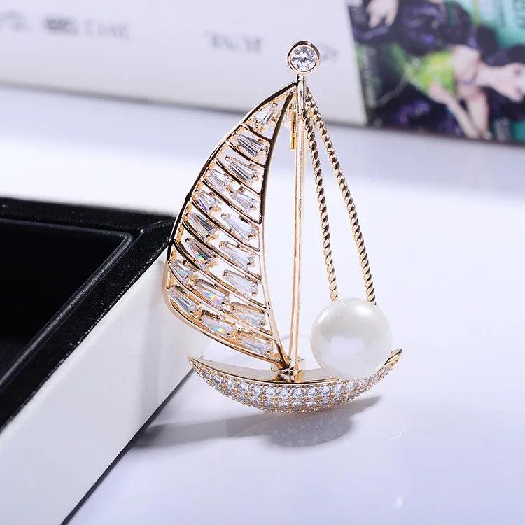 Sailboat Brooch Suit Accessories with Personality Stone Corsage