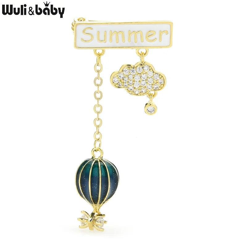Summer Hot Air Balloon Cloud Brooch Women Czech Rhinestone Pin