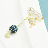 Summer Hot Air Balloon Cloud Brooch Women Czech Rhinestone Pin