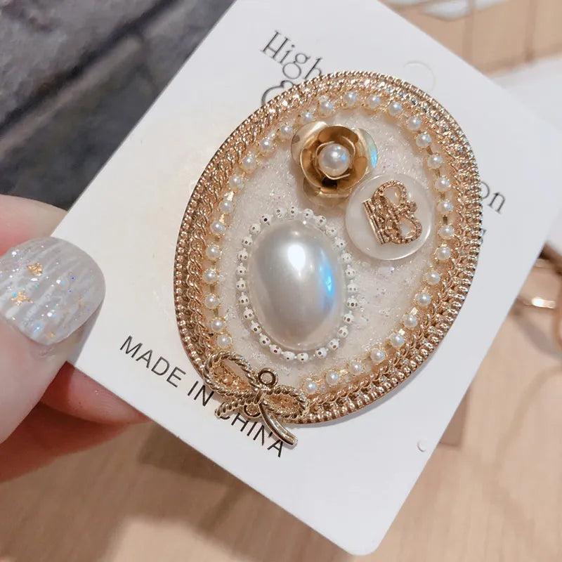 Crystal Bow Pearl Brooch Retro Pin Jewelry Clothes Accessories