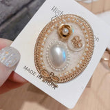 Crystal Bow Pearl Brooch Retro Pin Jewelry Clothes Accessories