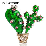 Enamel Cactus Brooch Crystal Plant Corsage Suit Scarf Dress Decoration