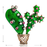 Enamel Cactus Brooch Crystal Plant Corsage Suit Scarf Dress Decoration