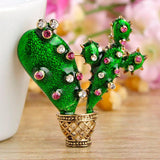 Enamel Cactus Brooch Crystal Plant Corsage Suit Scarf Dress Decoration
