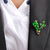 Enamel Cactus Brooch Crystal Plant Corsage Suit Scarf Dress Decoration
