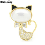 Czech Rhinestone Cat Brooch Collar Pin Pearl Pet Animal Spring Suit Shirt
