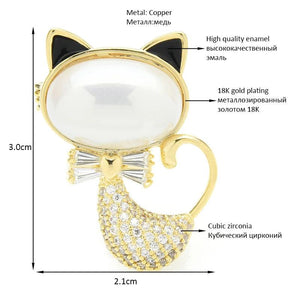 Czech Rhinestone Cat Brooch Collar Pin Pearl Pet Animal Spring Suit Shirt