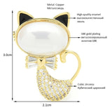Czech Rhinestone Cat Brooch Collar Pin Pearl Pet Animal Spring Suit Shirt