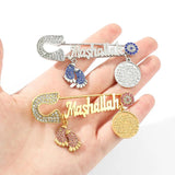 Crystal Letter Mashallah Charm Brooch Pins Jewelry
