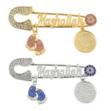 Crystal Letter Mashallah Charm Brooch Pins Jewelry
