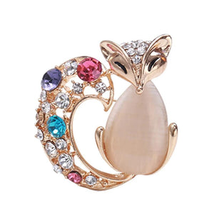 Opal Fox Brooch for Women Unisex Rhinestone Animal Causal Pin