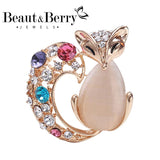Opal Fox Brooch for Women Unisex Rhinestone Animal Causal Pin