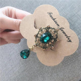 Large Crystal Water Drop Brooch Retro Beauty Head Bridal Dress Party Brooches
