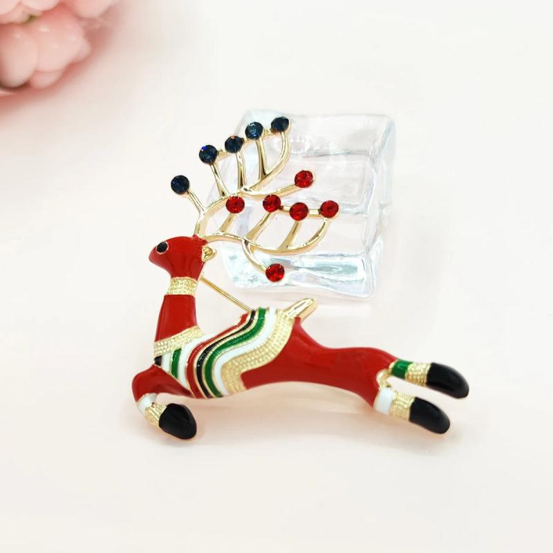 Enamel Deer Christmas Brooch for Women Kids