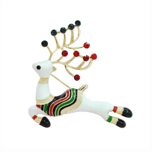 Enamel Deer Christmas Brooch for Women Kids