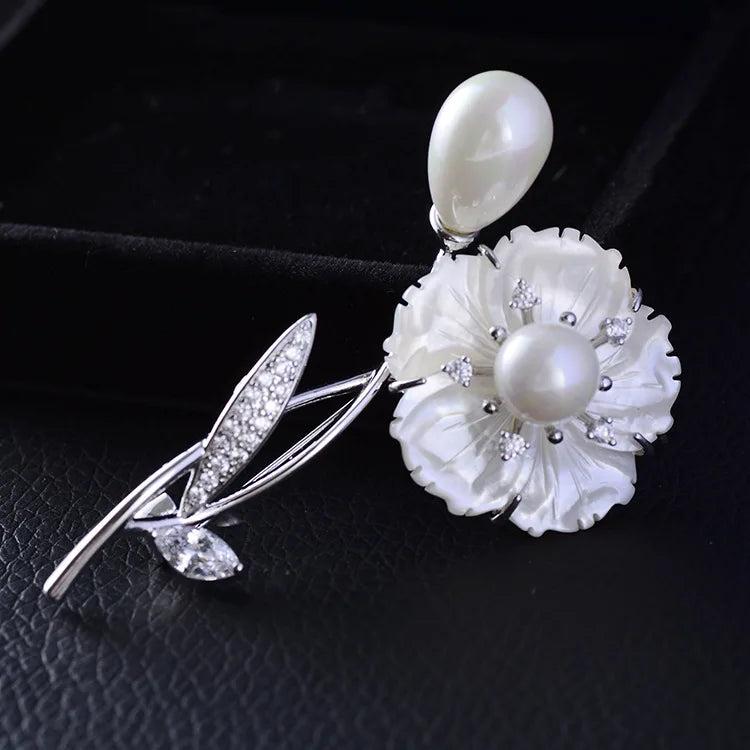 Zircon Shell Flower Brooch Suit Accessories Jewelry