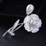 Zircon Shell Flower Brooch Suit Accessories Jewelry