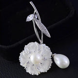 Zircon Shell Flower Brooch Suit Accessories Jewelry