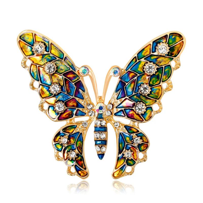 Butterfly Brooch Enamel Pin Vintage Animal Badge Large Rhinestone Jewelry