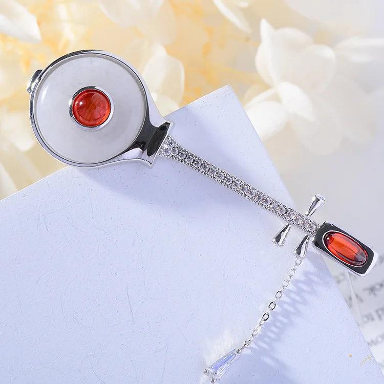 Zircon Inlaid Pyrene Brooch, Retro Musical Instrument Pin