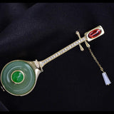 Zircon Inlaid Pyrene Brooch, Retro Musical Instrument Pin