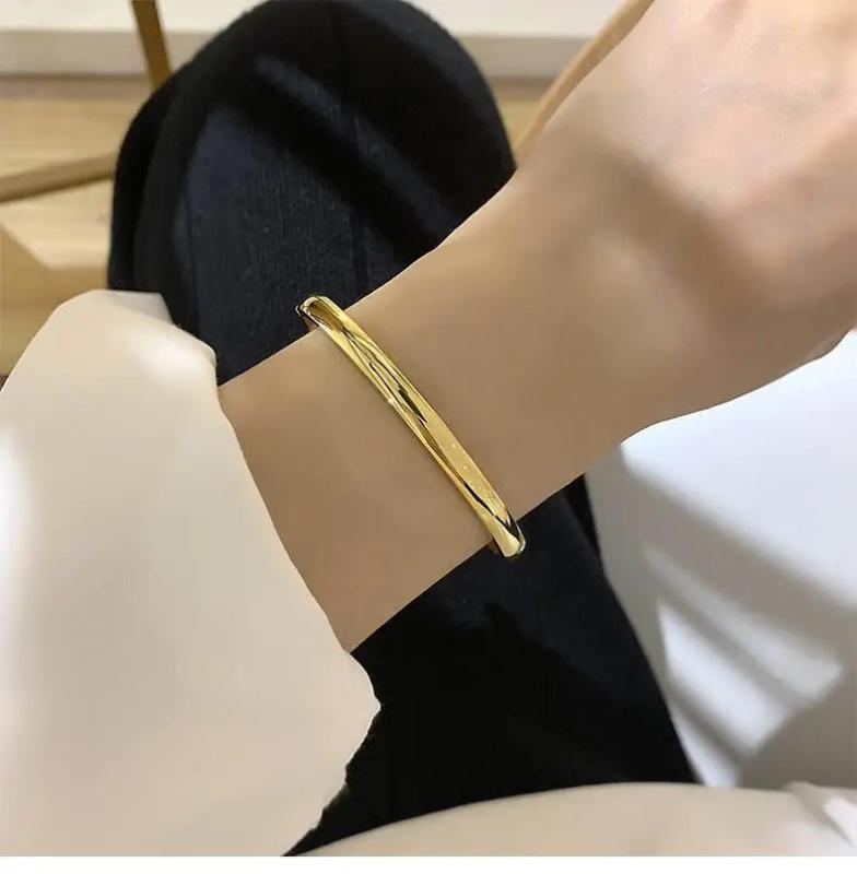 Gold/silver Lover Bangle Titanium Steel 18k Plated Bracelet
