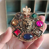 Crystal Lion Brooch Round King Style Pin Fashion Jewelry Winter Coat Accessories