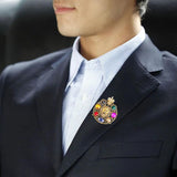 Crystal Lion Brooch Round King Style Pin Fashion Jewelry Winter Coat Accessories