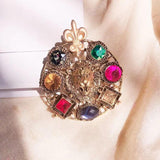 Crystal Lion Brooch Round King Style Pin Fashion Jewelry Winter Coat Accessories
