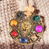 Crystal Lion Brooch Round King Style Pin Fashion Jewelry Winter Coat Accessories