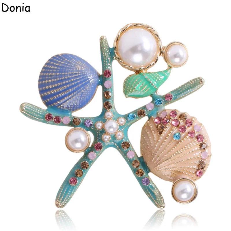 Enamel Starfish Scallop Brooch Clothing Accessory Corsage