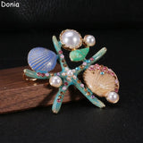 Enamel Starfish Scallop Brooch Clothing Accessory Corsage