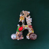 Morkopela Letter G Retro Pearl Crystal Brooch Initial Rhinestone Pin